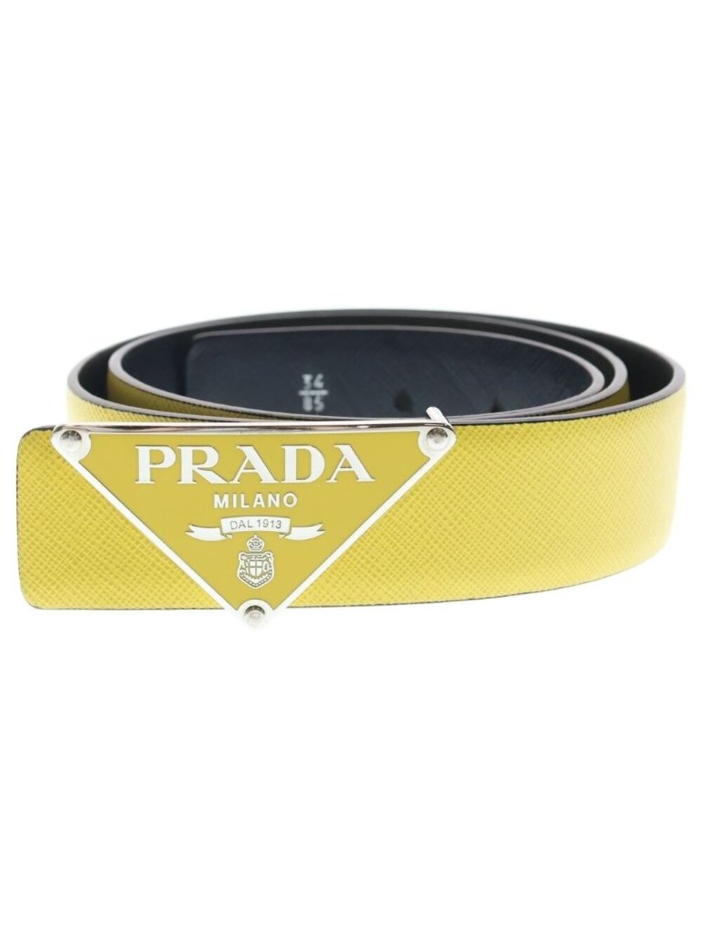 Prada Saffiano Triangle Logo Reversible Leather Belt with Metal Buckle 34 85